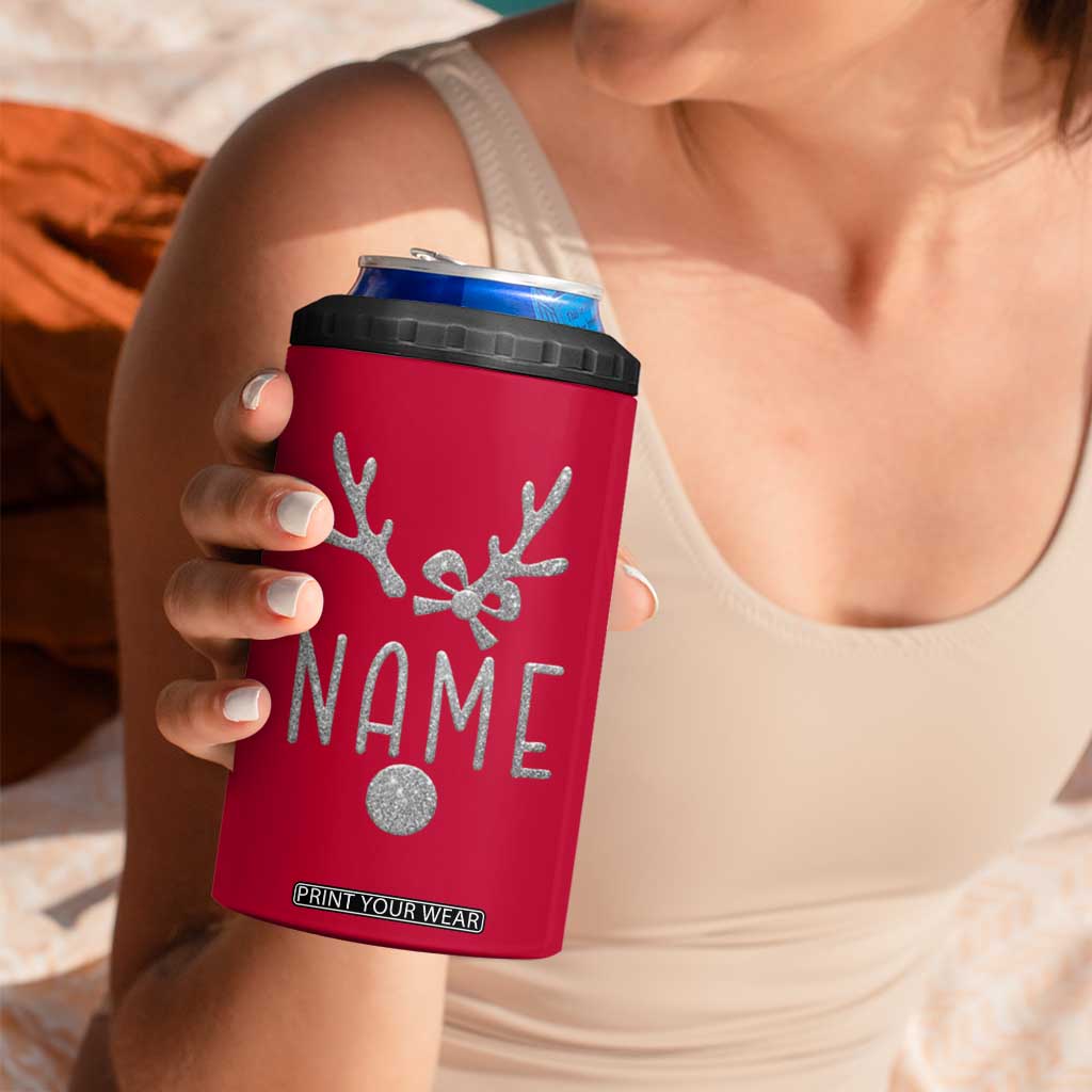 Personalized Christmas 4 in 1 Can Cooler Tumbler Custom Name Cute Reindeer Girly Bow TB09 Print Your Wear