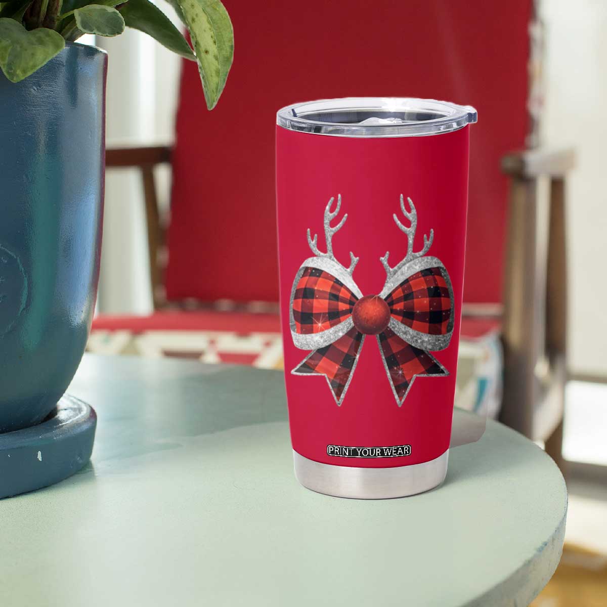 Personalized Christmas Tumbler Cup Custom Name Cute Reindeer Girly Bow TB09 Print Your Wear