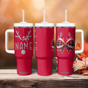 Personalized Christmas Tumbler With Handle Custom Name Cute Reindeer Girly Bow TB09 Print Your Wear