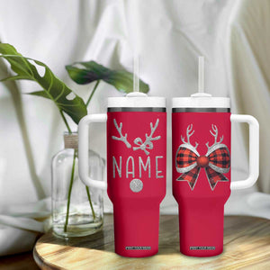 Personalized Christmas Tumbler With Handle Custom Name Cute Reindeer Girly Bow TB09 Print Your Wear