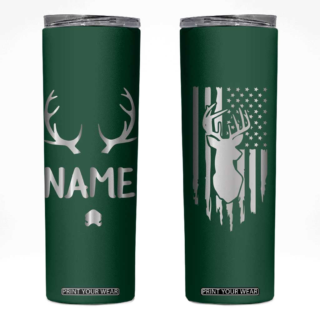 Personalized Hunting Skinny Tumbler Custom Name Reindeer Season Christmas TB09 Green Print Your Wear