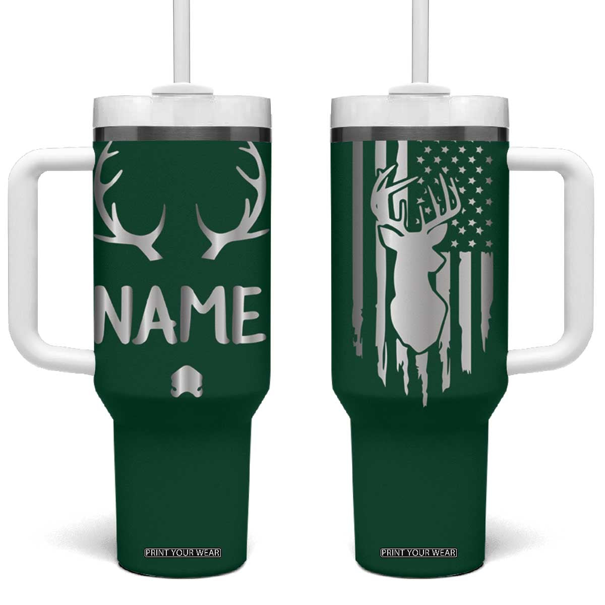 Personalized Hunting Tumbler With Handle Custom Name Reindeer Season Christmas TB09 One Size: 40 oz Green Print Your Wear