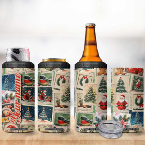 Personalized Christmas 4 in 1 Can Cooler Tumbler Custom Name Vingtage Xmas Stamp TB09 Print Your Wear