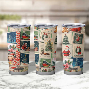 Personalized Christmas Tumbler Cup Custom Name Vingtage Xmas Stamp TB09 Print Your Wear