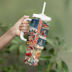 Personalized Christmas Tumbler With Handle Custom Name Vingtage Xmas Stamp TB09 Print Your Wear