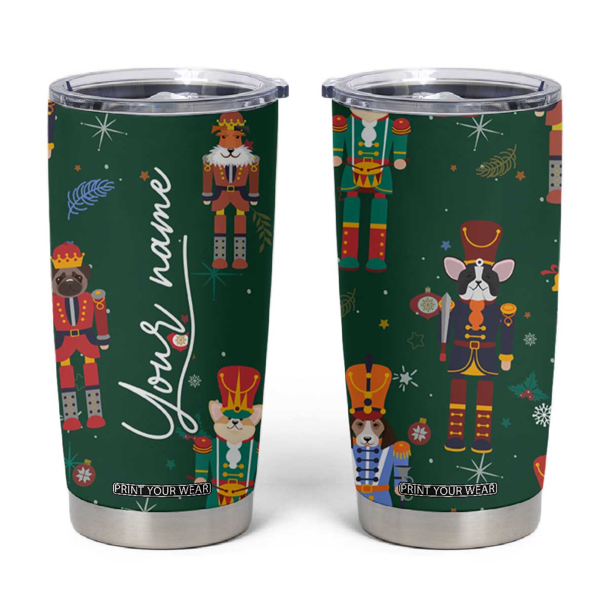 Personalized Christmas Nutcracker Tumbler Cup Custom Name Funny Nutcracker Dog TB09 Green Print Your Wear