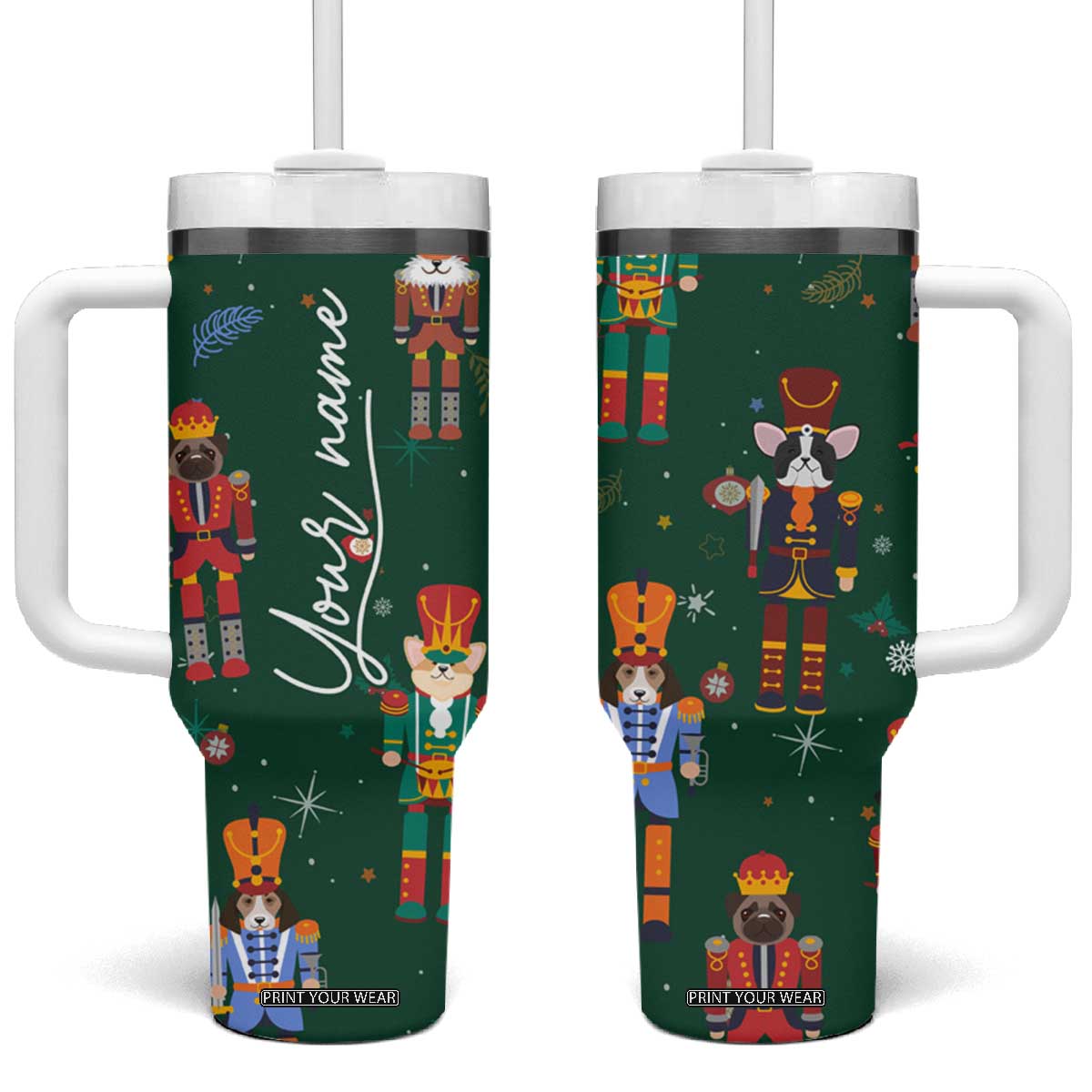 Personalized Christmas Nutcracker Tumbler With Handle Custom Name Funny Nutcracker Dog TB09 One Size: 40 oz Green Print Your Wear