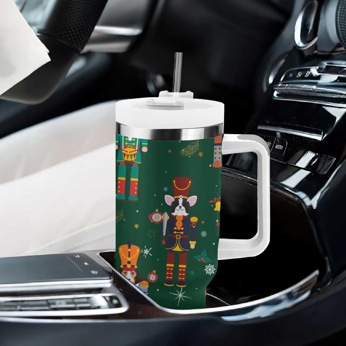 Personalized Christmas Nutcracker Tumbler With Handle Custom Name Funny Nutcracker Dog TB09 Print Your Wear