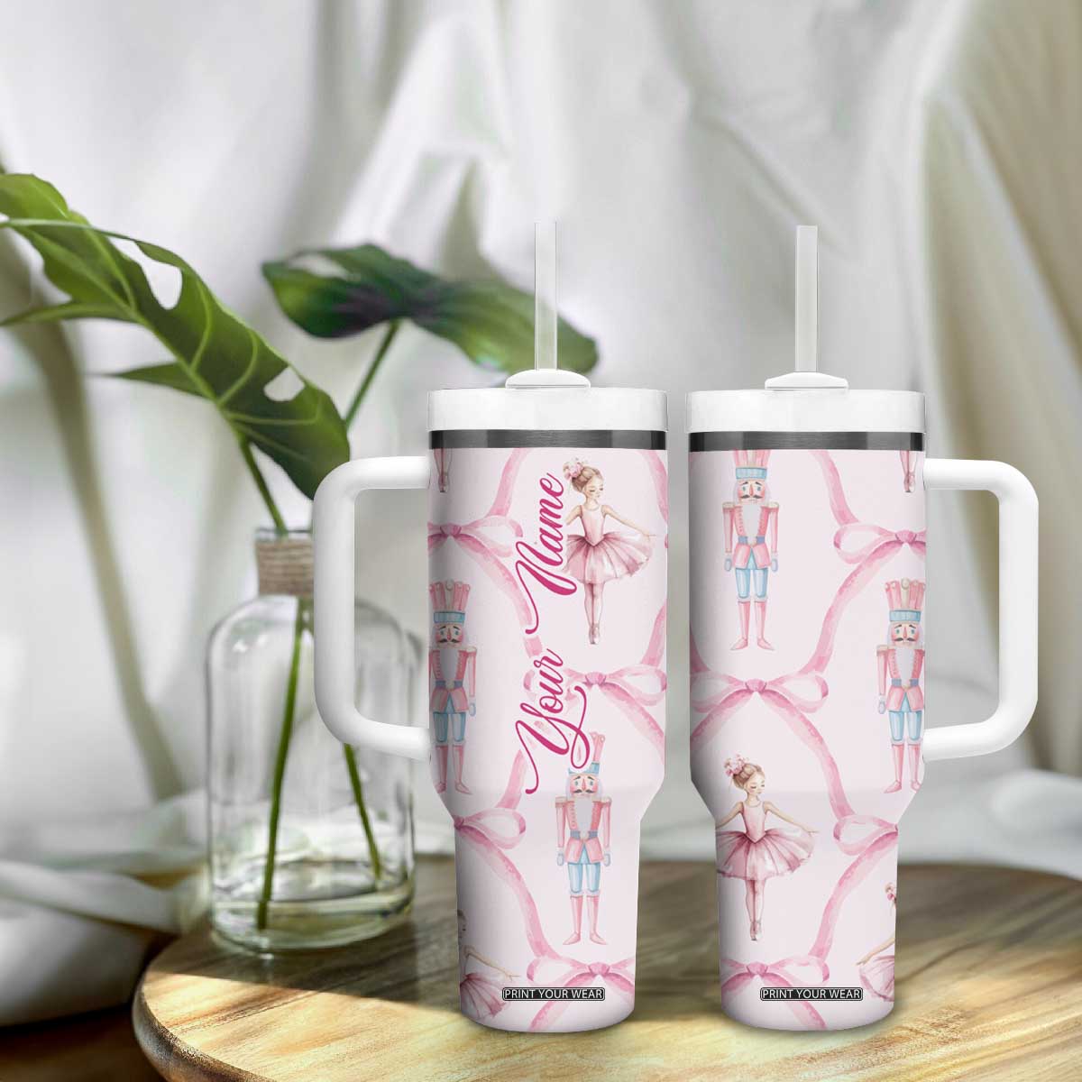 Personalized Christmas Nutcracker Ballerina Tumbler With Handle Custom Name Coquette Ballet Nutcracker TB09 Print Your Wear