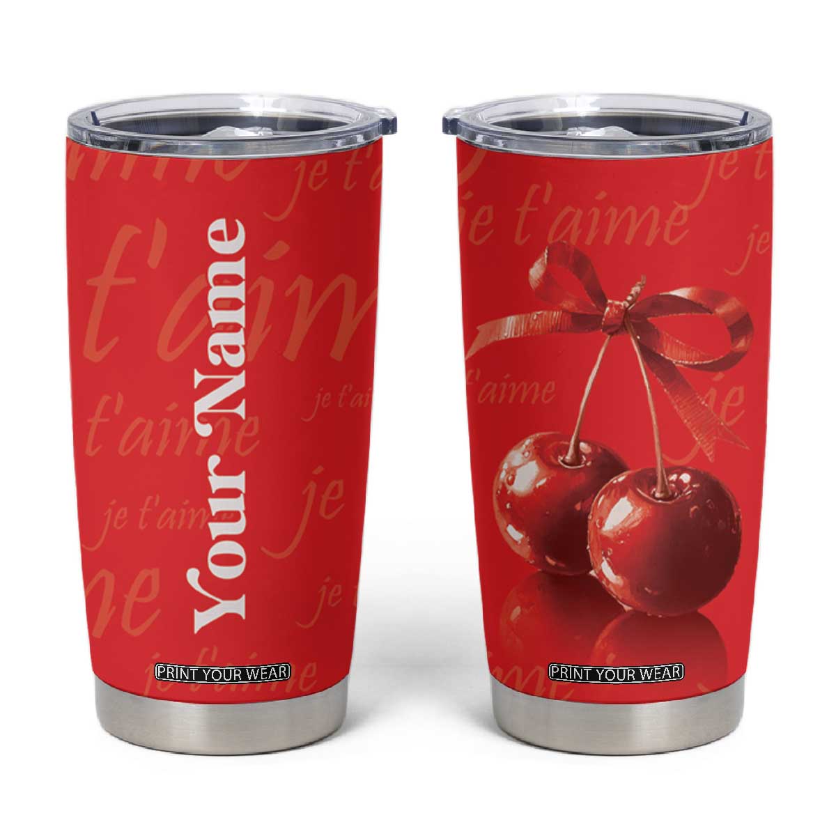 Personalized Coquette Christmas Tumbler Cup Custom Name Cherry Bow Je T'aime TB09 Red Print Your Wear