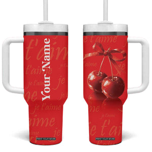 Personalized Coquette Christmas Tumbler With Handle Custom Name Cherry Bow Je T'aime TB09 One Size: 40 oz Red Print Your Wear