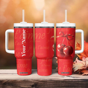 Personalized Coquette Christmas Tumbler With Handle Custom Name Cherry Bow Je T'aime TB09 Print Your Wear