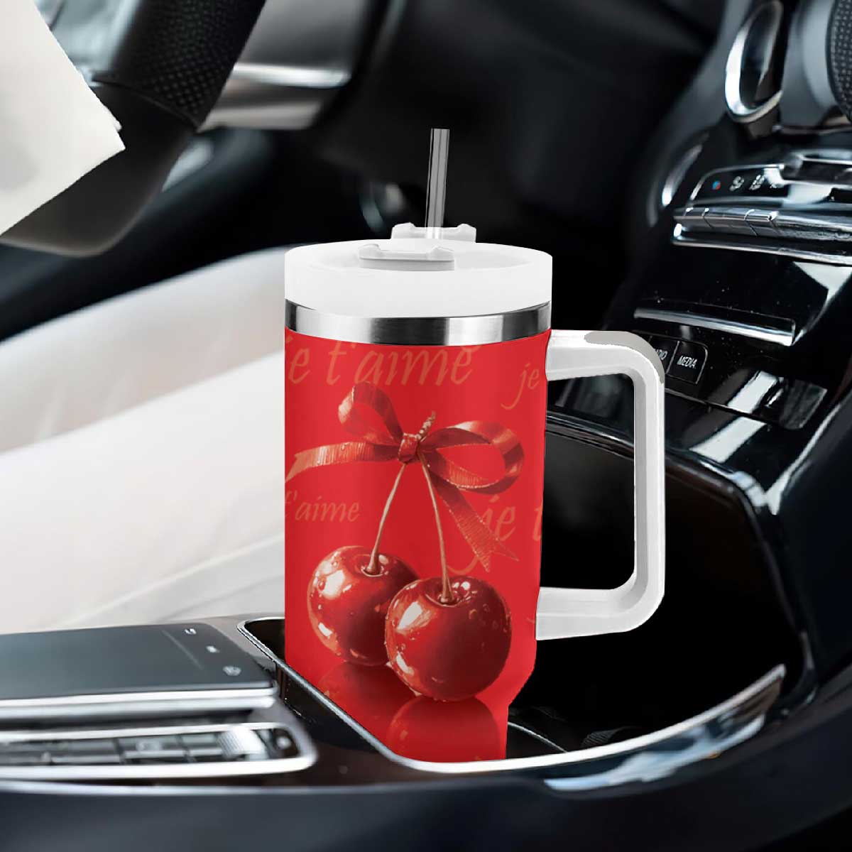 Personalized Coquette Christmas Tumbler With Handle Custom Name Cherry Bow Je T'aime TB09 Print Your Wear