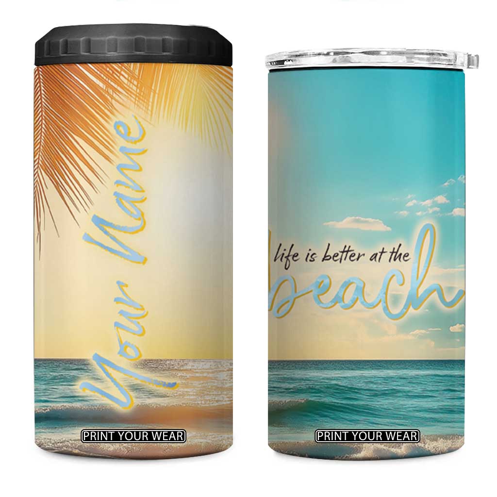 Personalized Beach 4 in 1 Can Cooler Tumbler Custom Name Life Is Better At Beach Trip Vacation TB09 One Size: 16 oz Beach Print Your Wear