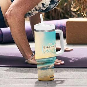 Personalized Beach Tumbler With Handle Custom Name Life Is Better At Beach Trip Vacation TB09 Print Your Wear