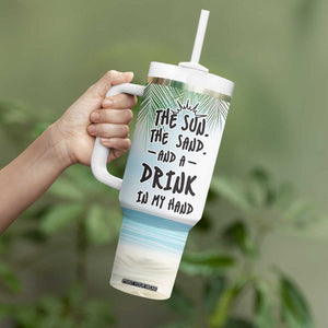 Personalized Beach Lover Tumbler With Handle Custom Name The Sun The Sand And A Drink In My Hand TB09 Print Your Wear