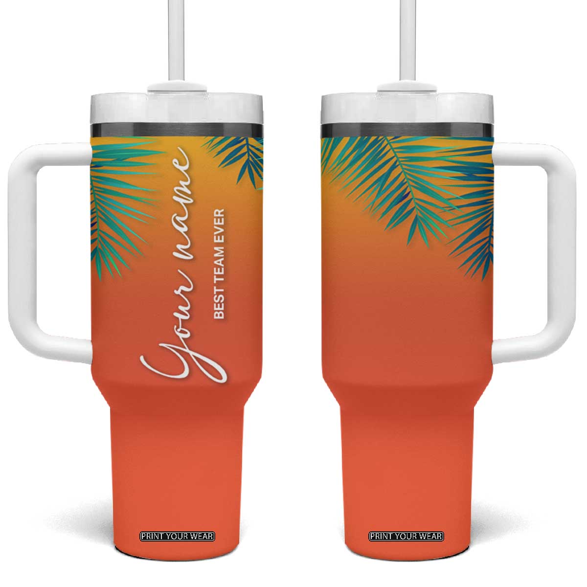 Personalized Beach Trip Vacation Tumbler With Handle Custom Name Best Team Ever Teambuilding TB09 One Size: 40 oz Sunset Print Your Wear