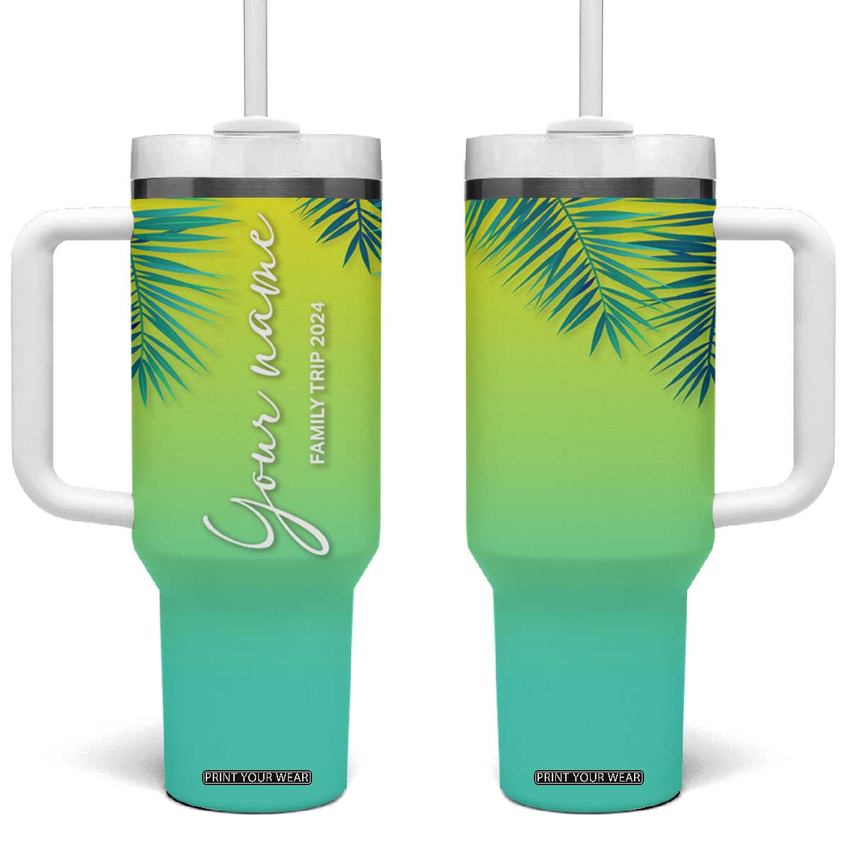 Personalized Beach Trip Vacation Tumbler With Handle Custom Name Family Trip 2024 TB09 One Size: 40 oz Blue Yellow Gradient Print Your Wear