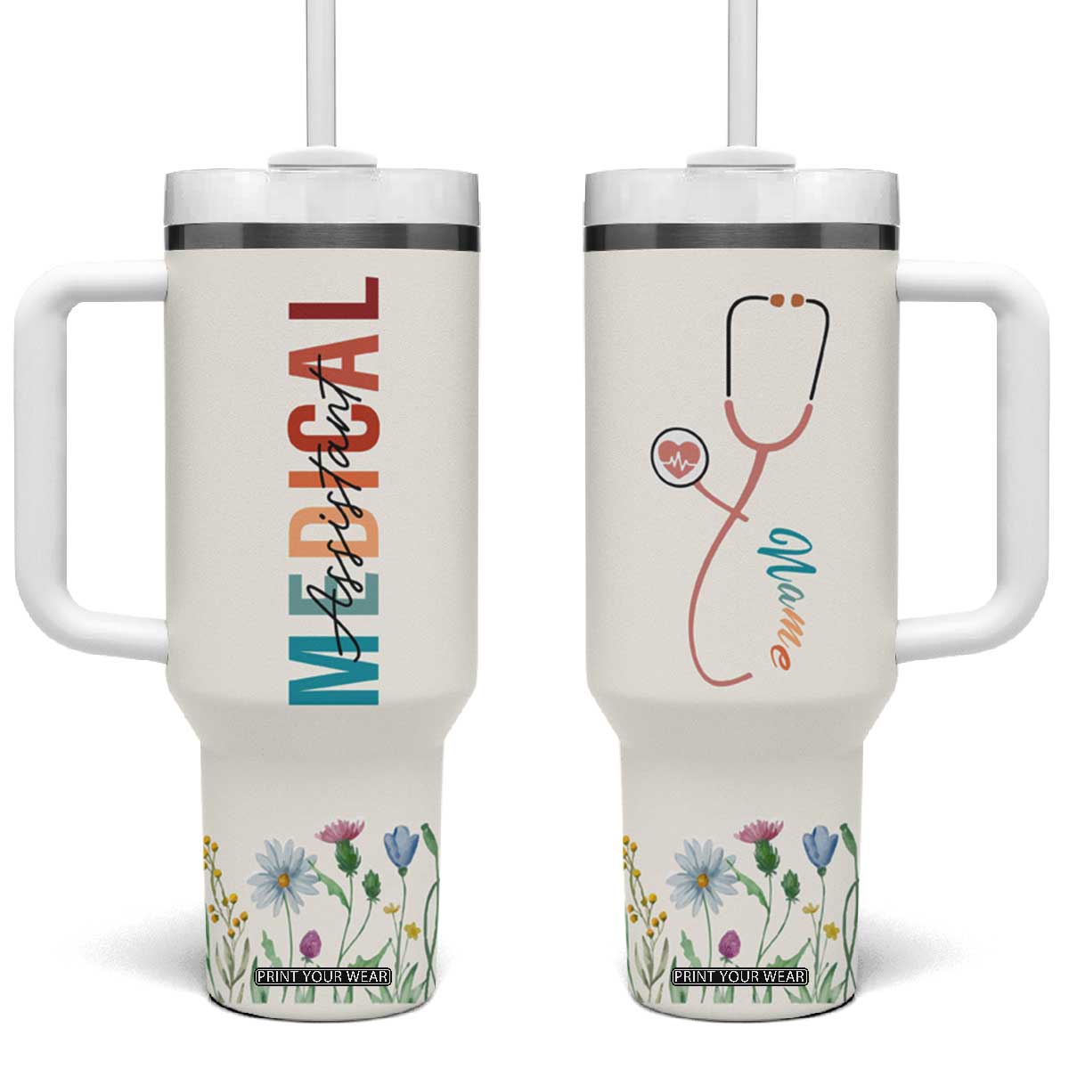 Personalized Medical Assiant Tumbler With Handle Custom Name Nurse Gifts MA TB09 One Size: 40 oz White Print Your Wear