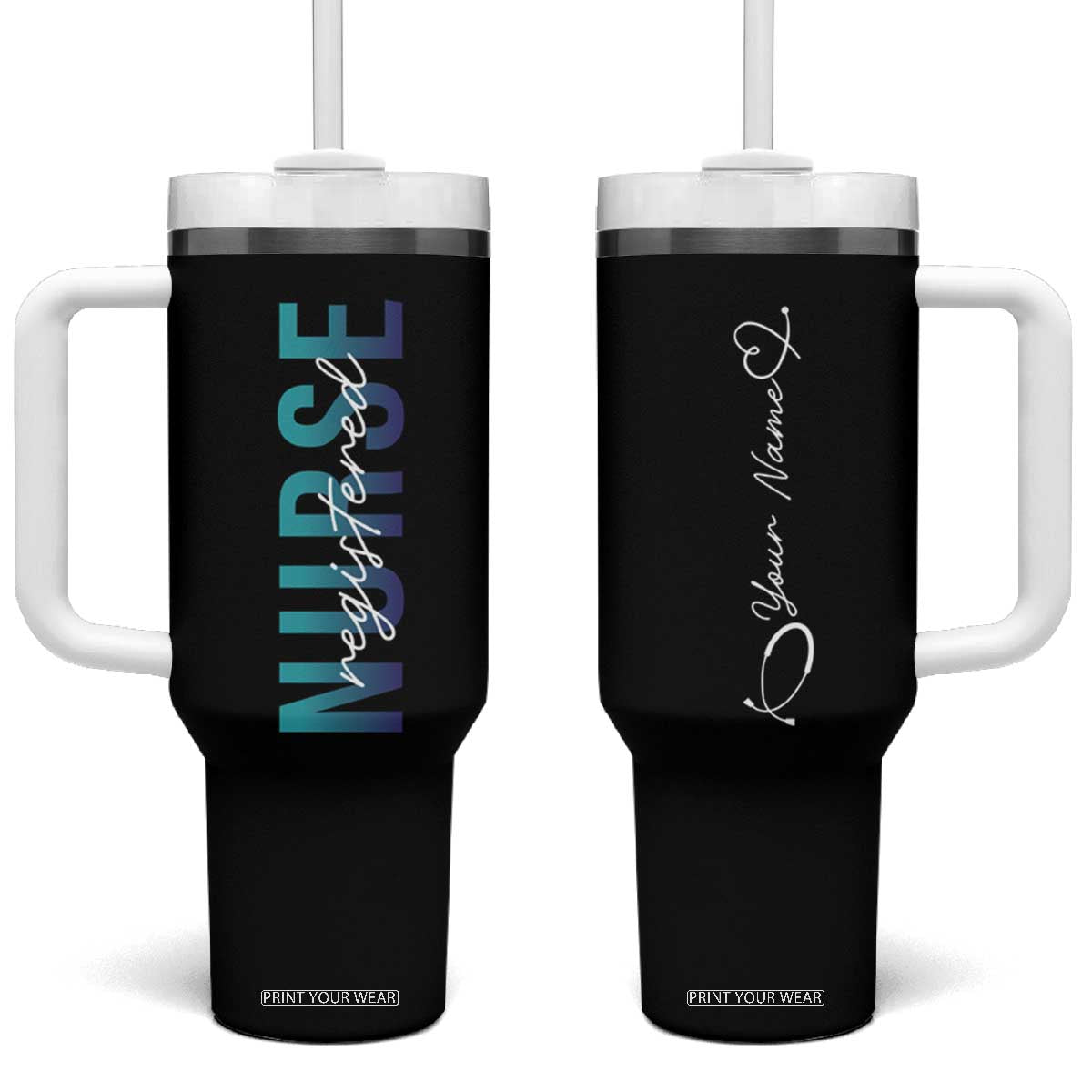 Personalized Registered Nurse Tumbler With Handle Custom Name Nursing Student Gifts RN TB09 One Size: 40 oz Black Print Your Wear