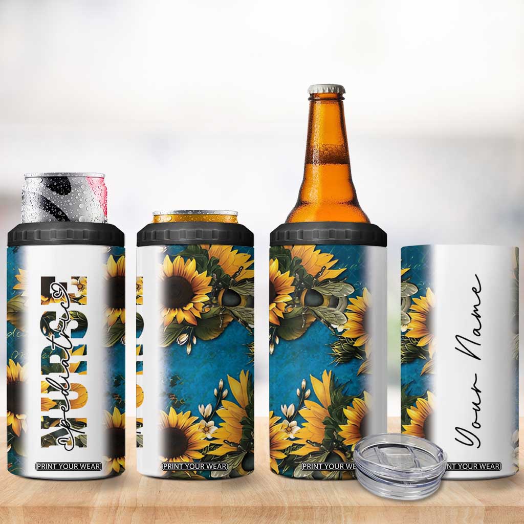 Personalized Pediatric Nurse 4 in 1 Can Cooler Tumbler Custom Name Nurse Gifts Sunflower TB09 Print Your Wear