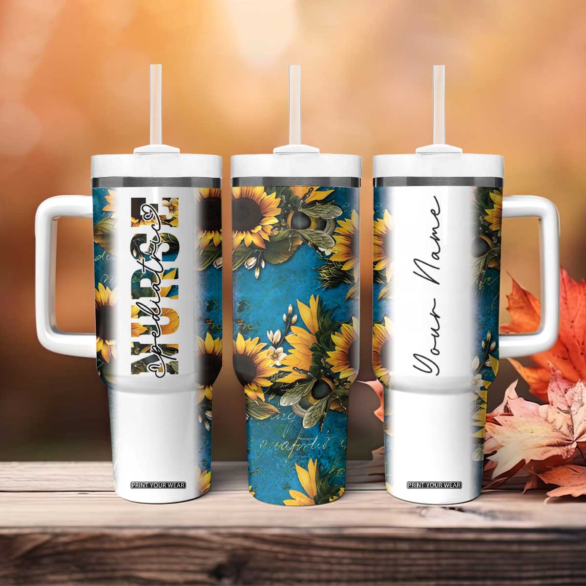 Personalized Pediatric Nurse Tumbler With Handle Custom Name Nurse Gifts Sunflower TB09 Print Your Wear