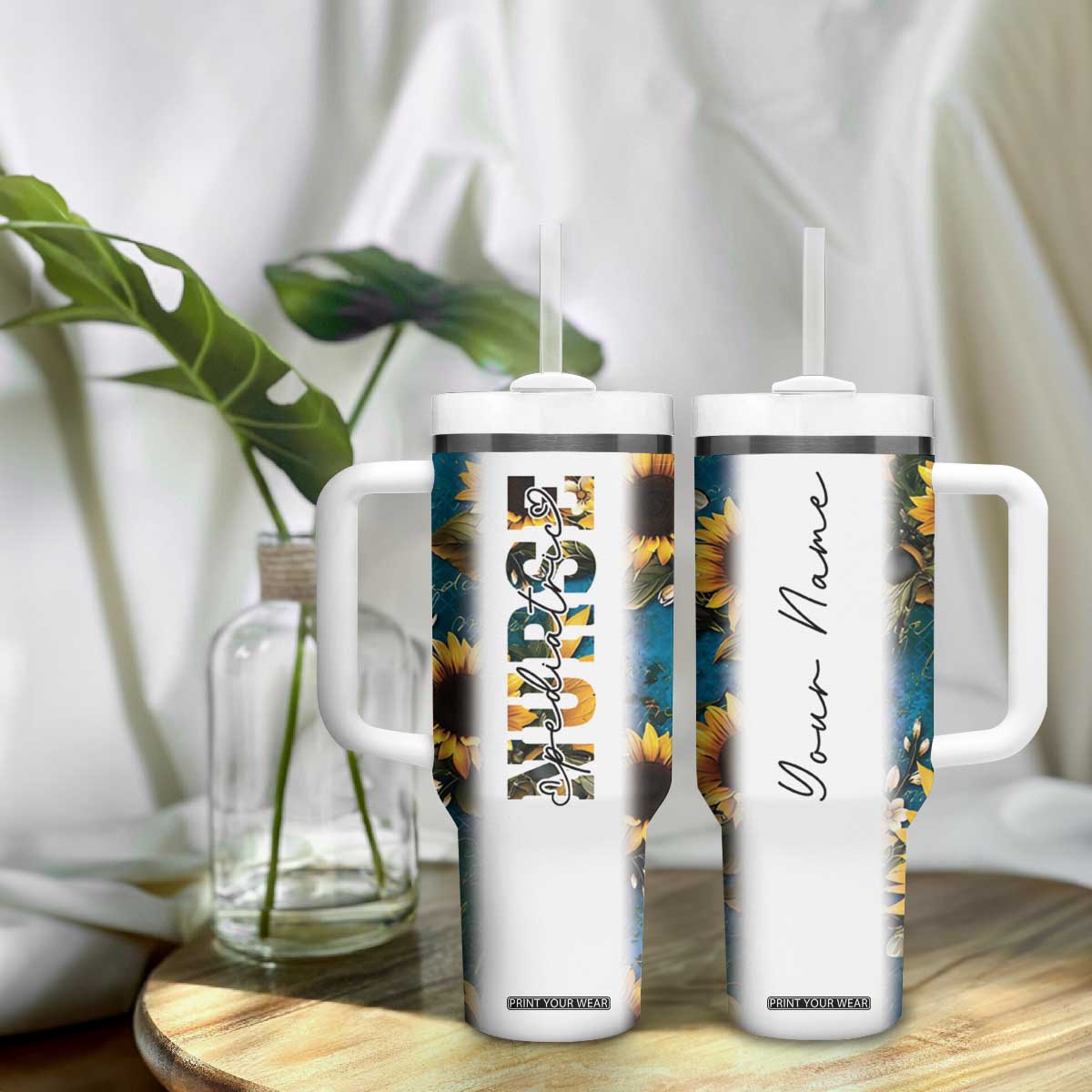 Personalized Pediatric Nurse Tumbler With Handle Custom Name Nurse Gifts Sunflower TB09 Print Your Wear