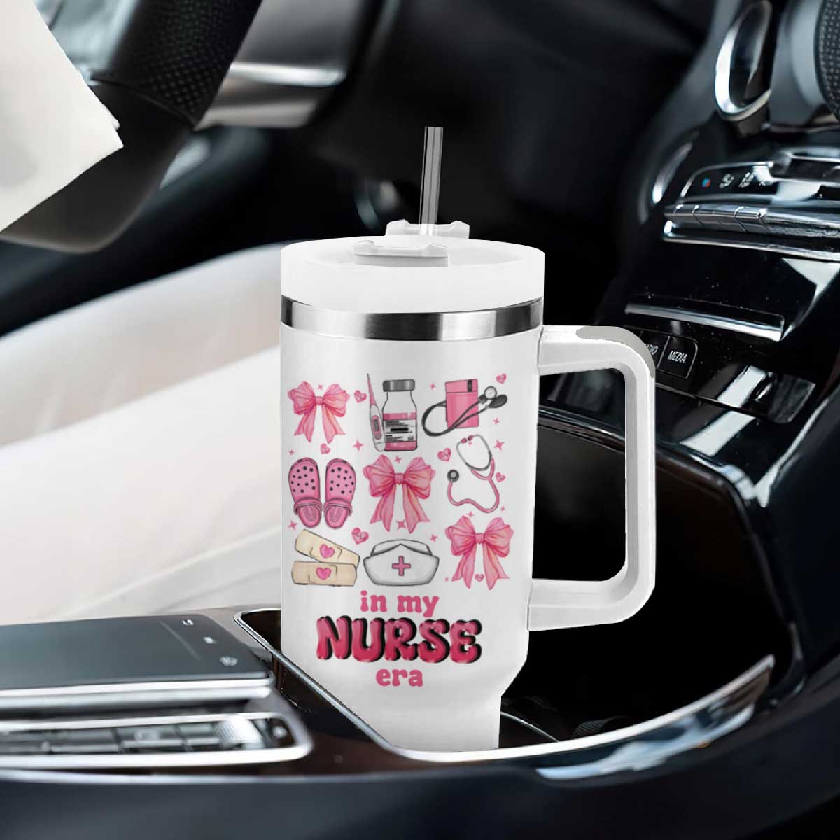 Personalized Nurse Gifts Tumbler With Handle Custom Name In My Nurse Era Coquette TB09 Print Your Wear