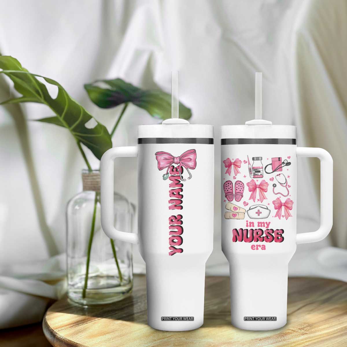 Personalized Nurse Gifts Tumbler With Handle Custom Name In My Nurse Era Coquette TB09 Print Your Wear