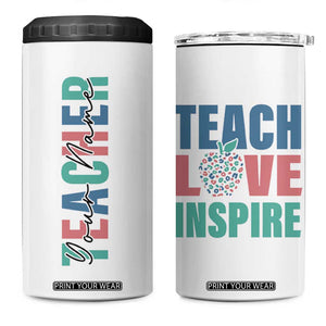 Personalized Teacher 4 in 1 Can Cooler Tumbler Custom Name Teach Love Inspire TB09 One Size: 16 oz White Print Your Wear