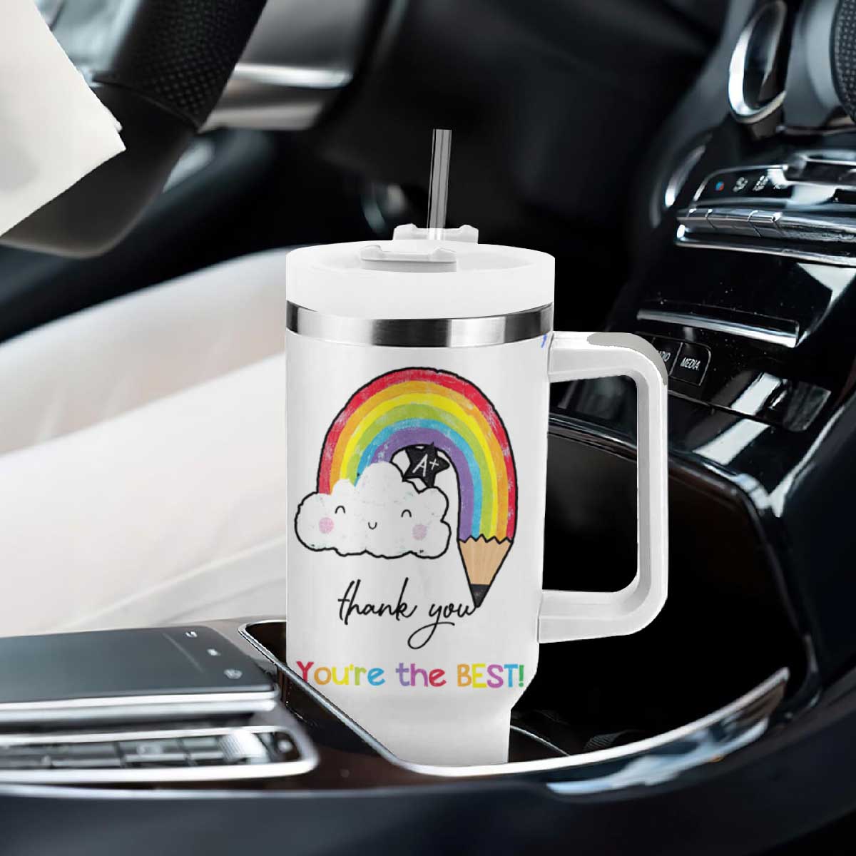 Personalized Teacher Tumbler With Handle Custom Name Rainbow Your Are The Best TB09 Print Your Wear