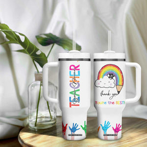 Personalized Teacher Tumbler With Handle Custom Name Rainbow Your Are The Best TB09 Print Your Wear