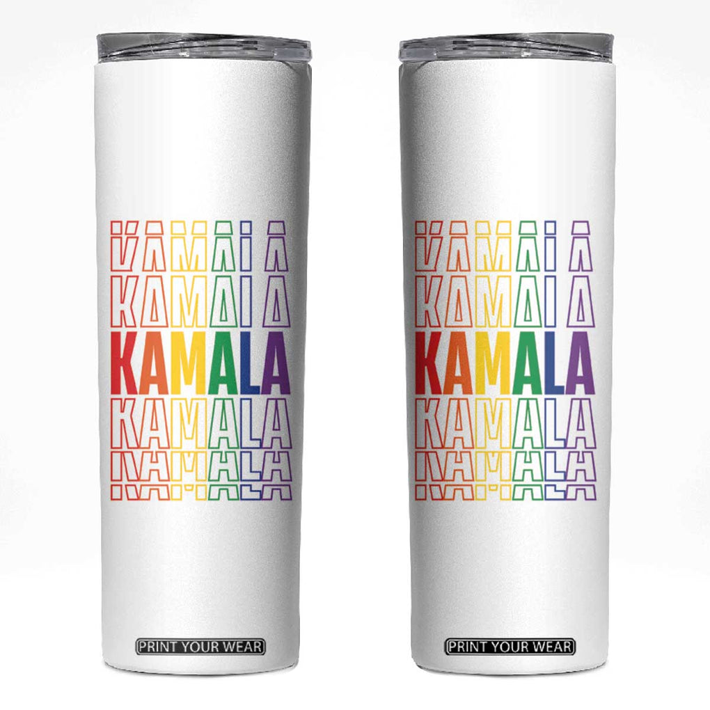 Harris Supporter Skinny Tumbler Kamala LGBTQ Rights Rainbow TB09 White Print Your Wear