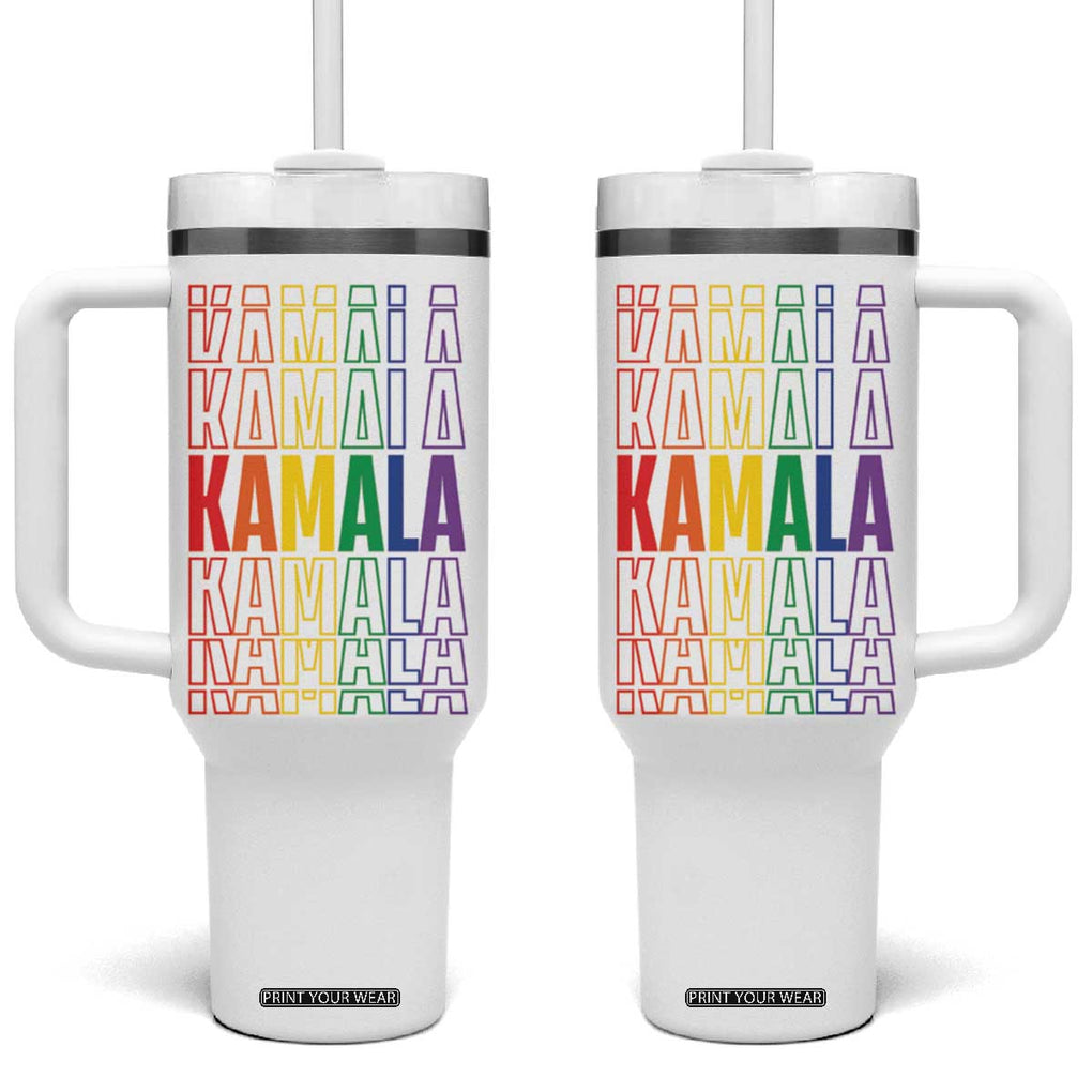 Harris Supporter Tumbler With Handle Kamala LGBTQ Rights Rainbow TB09 One Size: 40 oz White Print Your Wear