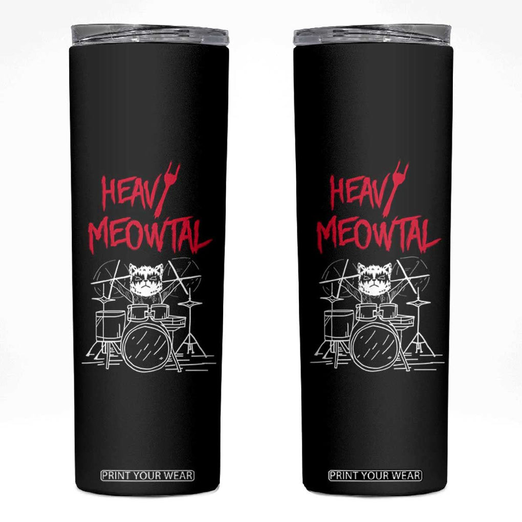 Heavy Metal Skinny Tumbler Cat Drummer Meowtal Rock Drum Band TB09 Black Print Your Wear