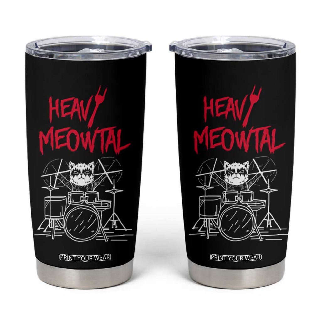 Heavy Metal Tumbler Cup Cat Drummer Meowtal Rock Drum Band TB09 Black Print Your Wear