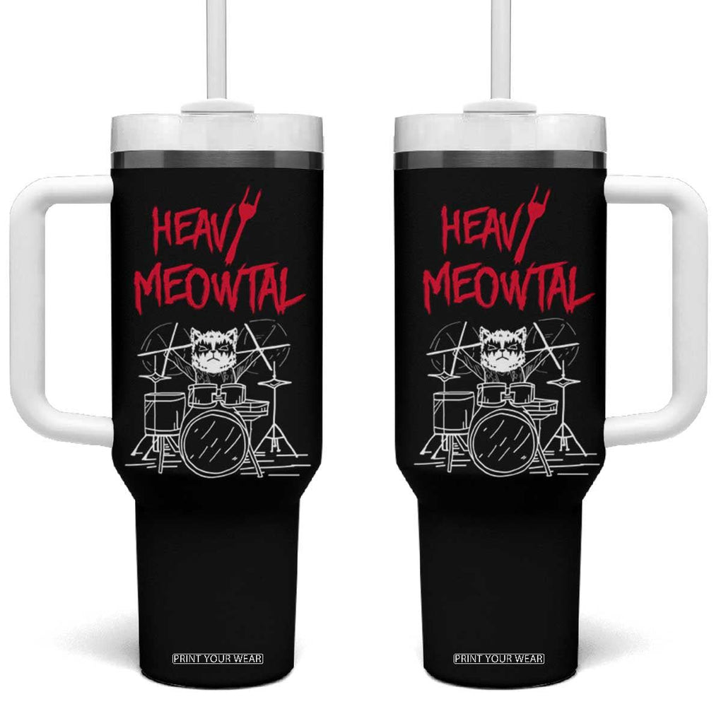 Heavy Metal Tumbler With Handle Cat Drummer Meowtal Rock Drum Band TB09 One Size: 40 oz Black Print Your Wear