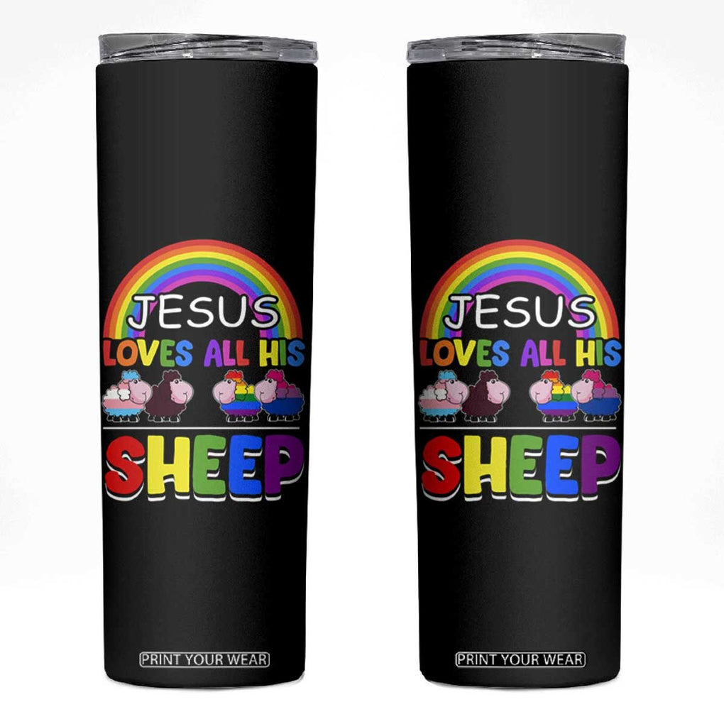 LGBT Pride Skinny Tumbler Jesus Loves All His Sheep Lesbian Gay Bisexual Transgender Black White TB09 Black Print Your Wear