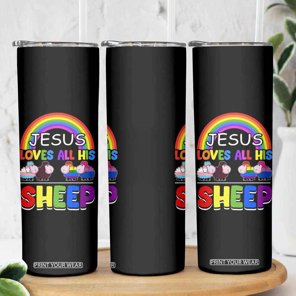 LGBT Pride Skinny Tumbler Jesus Loves All His Sheep Lesbian Gay Bisexual Transgender Black White TB09 Print Your Wear