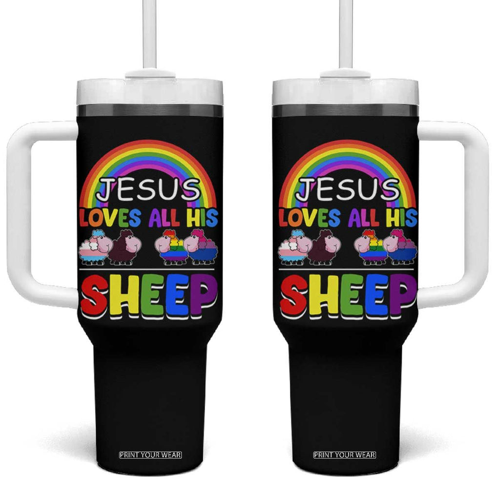 LGBT Pride Tumbler With Handle Jesus Loves All His Sheep Lesbian Gay Bisexual Transgender Black White TB09 One Size: 40 oz Black Print Your Wear