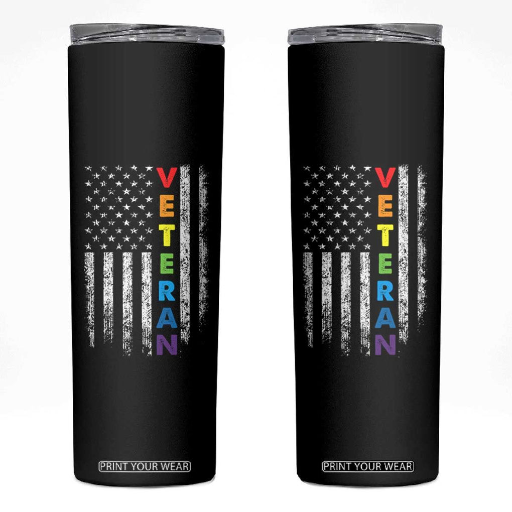 LGBT Veteran Skinny Tumbler American Flag Rainbow Military Army TB09 Black Print Your Wear