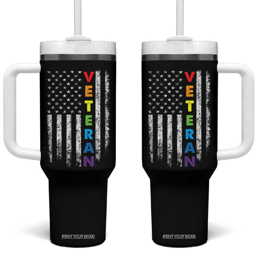 LGBT Veteran Tumbler With Handle American Flag Rainbow Military Army TB09 One Size: 40 oz Black Print Your Wear