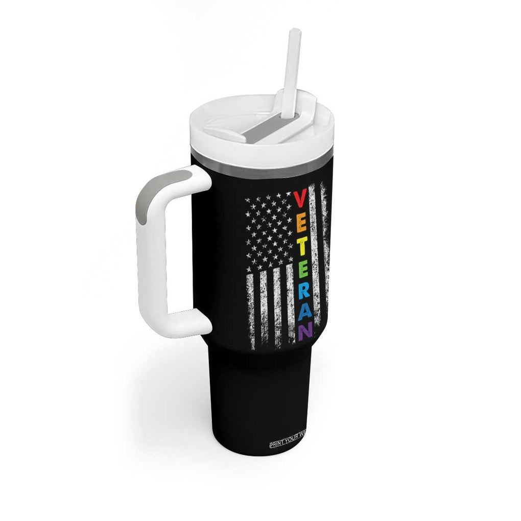 LGBT Veteran Tumbler With Handle American Flag Rainbow Military Army TB09 Print Your Wear