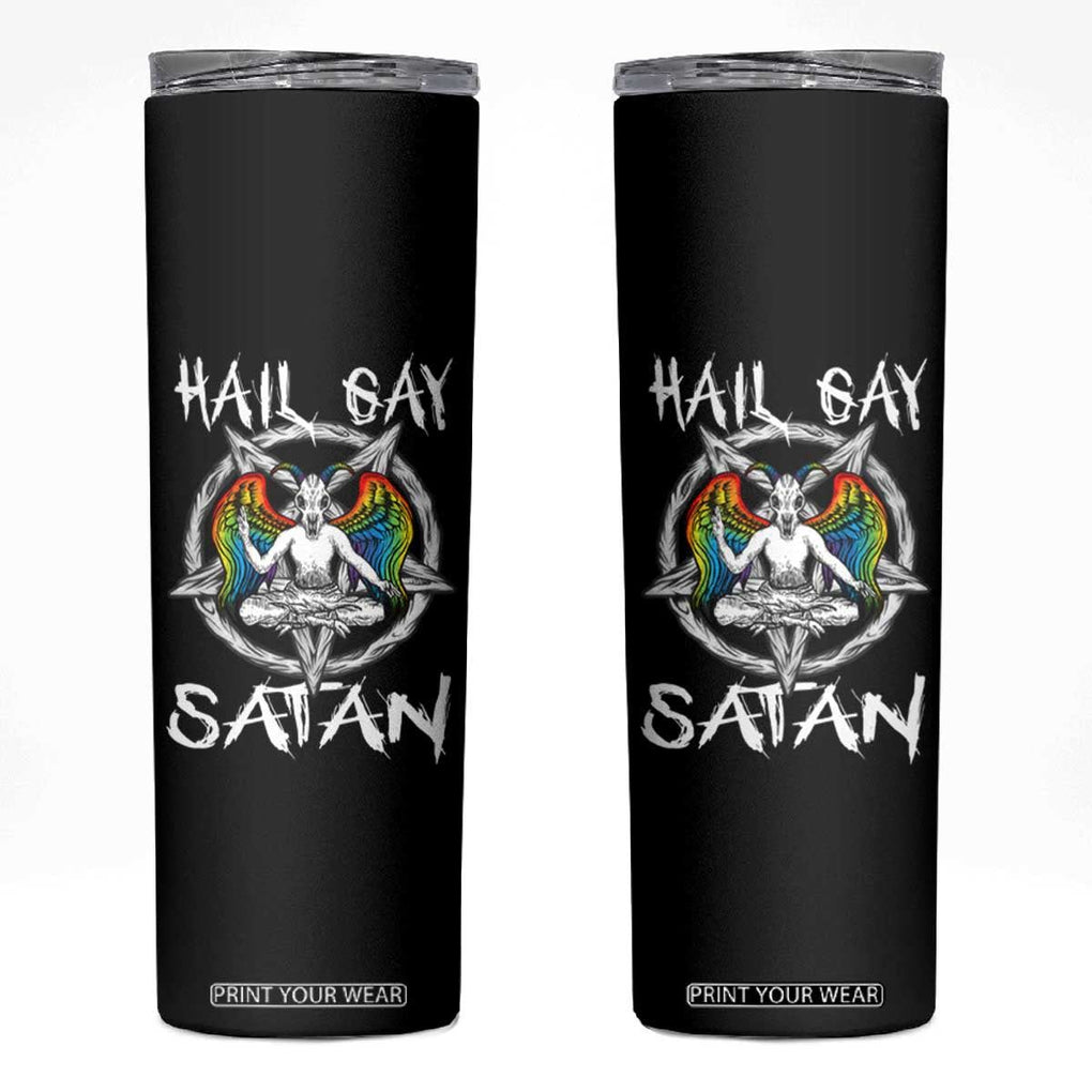 Hail Gay Satan Skinny Tumbler Goth Baphomet Devil LGBT Pride TB09 Black Print Your Wear