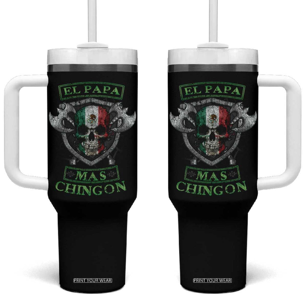 Mexican Dad Tumbler With Handle El Papa Mas Chingon Mexico Father's Day TB09 One Size: 40 oz Black Print Your Wear