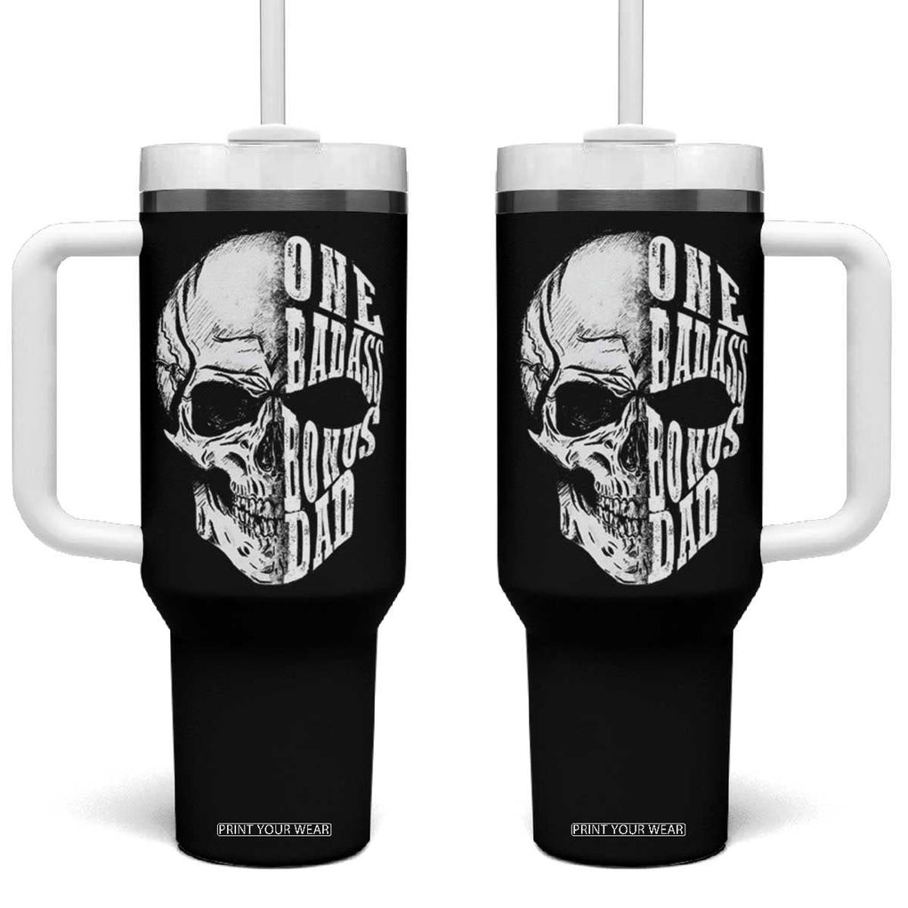 Father's Day Tumbler With Handle One Badass Bonus Dad Skull TB09 One Size: 40 oz Black Print Your Wear