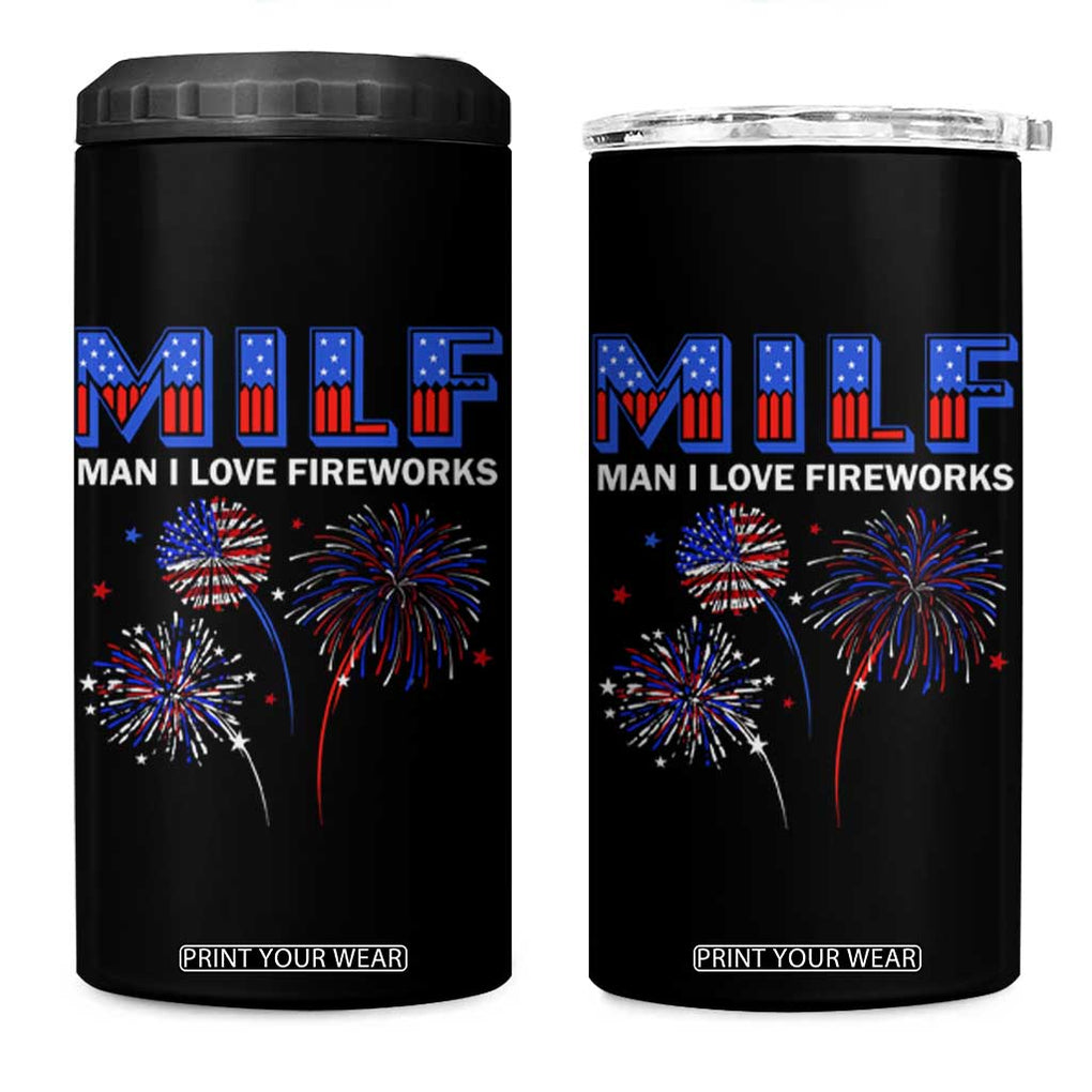 Funny 4th Of July 4 in 1 Can Cooler Tumbler MILF Man I Love Fireworks Patriotic Independence Day TB09 One Size: 16 oz Black Print Your Wear