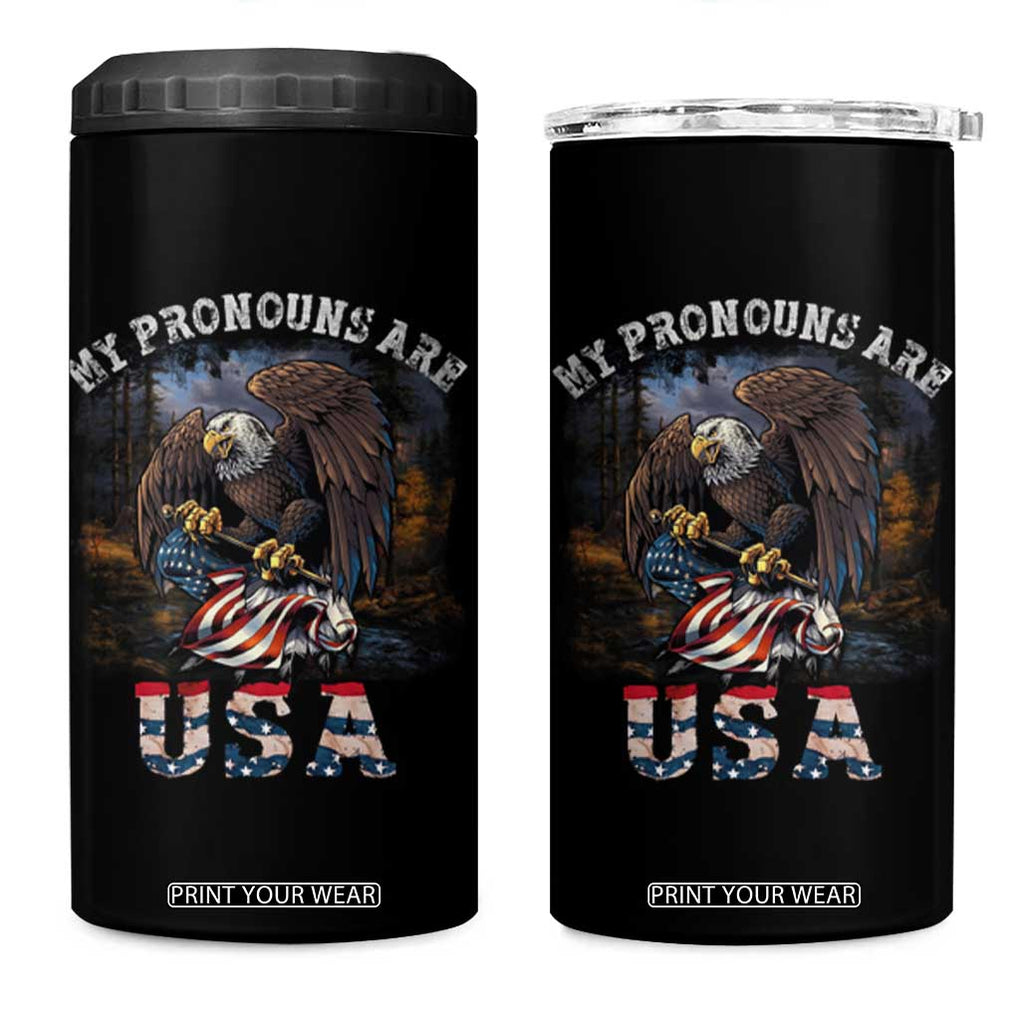 Funny 4th Of July 4 in 1 Can Cooler Tumbler My Pronouns USA Eagle American TB09 One Size: 16 oz Black Print Your Wear