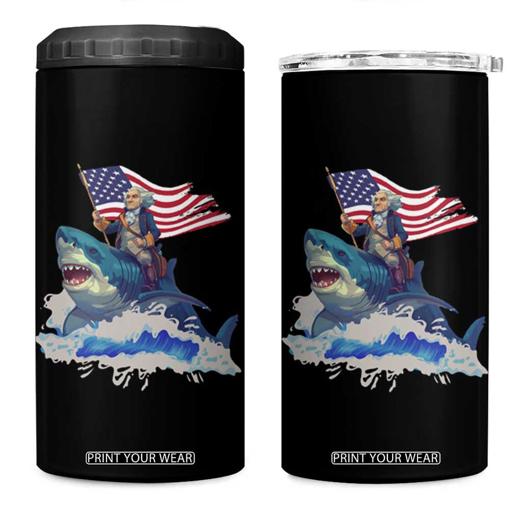 Funny 4th Of July 4 in 1 Can Cooler Tumbler George Washington Riding Shark Patriotic Independence Day TB09 One Size: 16 oz Black Print Your Wear