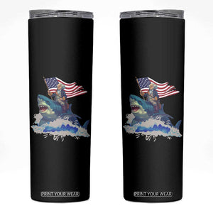 Funny 4th Of July Skinny Tumbler George Washington Riding Shark Patriotic Independence Day TB09 Black Print Your Wear